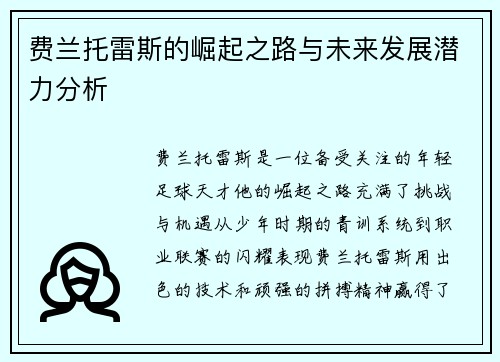 费兰托雷斯的崛起之路与未来发展潜力分析