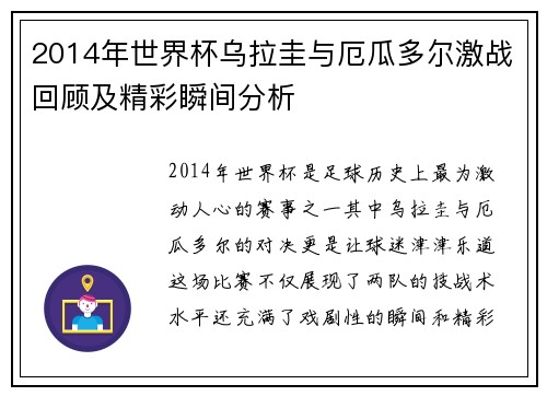 2014年世界杯乌拉圭与厄瓜多尔激战回顾及精彩瞬间分析